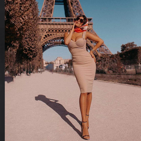 Image of Deer Lady Bandage Dress 2019 New Arrivals Red Spaghetti Strap Dress Bodycon Vestidos Winter Bandage Party Dresses Women Evening