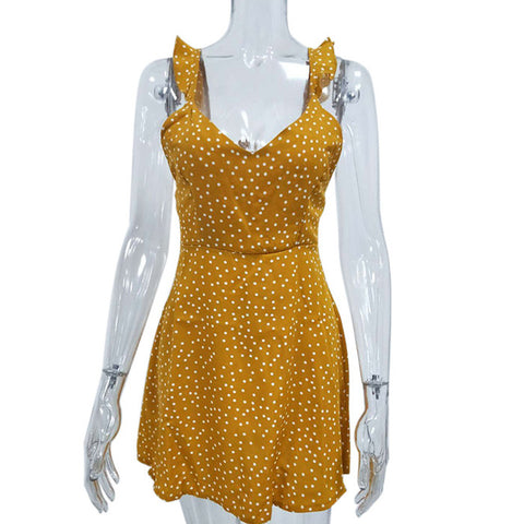 Image of Women Dresses Summer 2019 Sexy Dress Ladies High Waist Dot Printing Mini Dresses Vestidos Back Lacing Straps Backless Dress