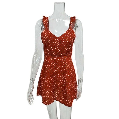 Image of Women Dresses Summer 2019 Sexy Dress Ladies High Waist Dot Printing Mini Dresses Vestidos Back Lacing Straps Backless Dress