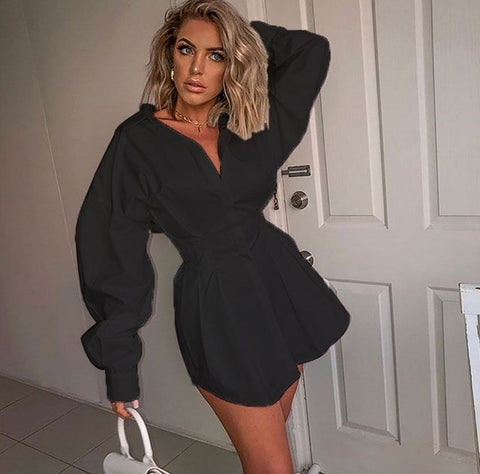 Image of Office Lady Women Femal Ladies Long Sleeve Deep V Shirt Dress Sexy Mini Beach Dress  Elegant Sexy Party Dress New